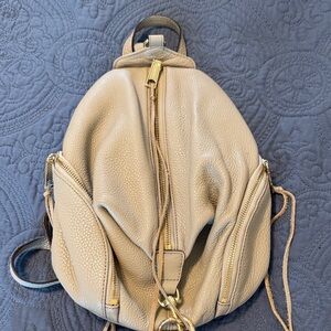Leather Drawstring Backpack in Taupe